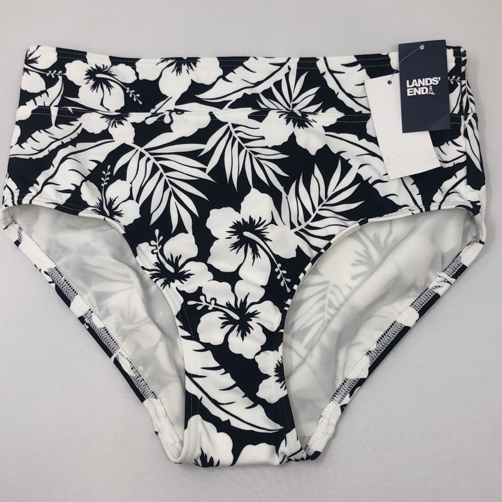 NWT Lands' End Tankini Set Size XS (2-4) Black White Floral Tummy Control - Picture 8 of 14